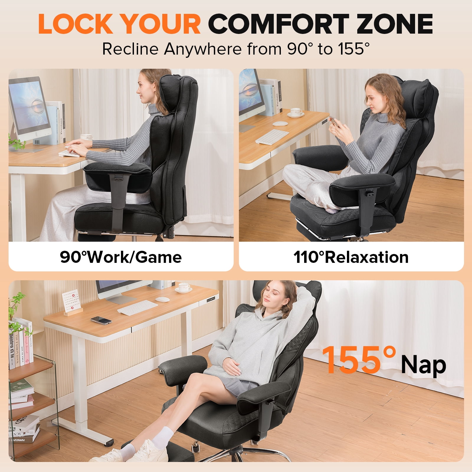 CloudRest Pro 400lbs Executive heavy duty office chair, High Back Ergonomic Computer Desk Chairwith Lumbar Back Support,Black