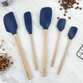 thumbnail image 3 of Tovolo Silicone Spatula with Wooden Handle Set of 5 Piece Silicone Kitchen Utensil Set Spoonula Jar Scraper Mini Spatula and Spoonula for Cooking Baking Mixing Folding Deep Indigo, 3 of 6