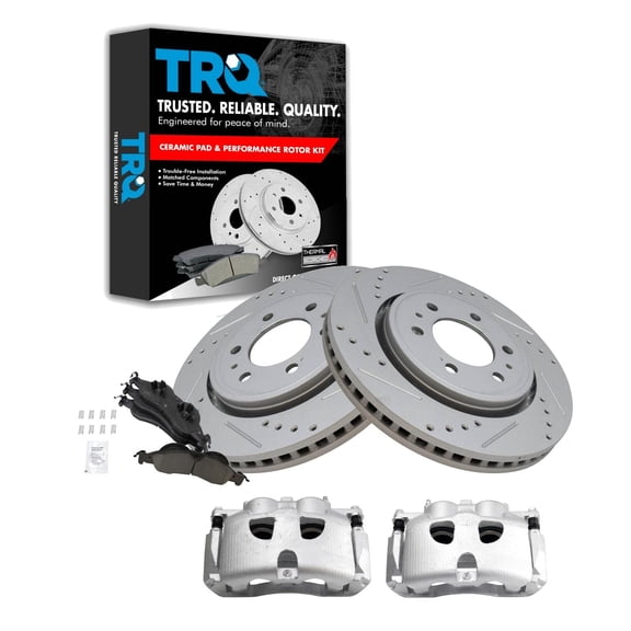 TRQ Front Performance Brake Pad & Rotor Kit Brake Caliper Brake Pads Brake Rotors Set Ceramic Vented Premium G-Coated Fits Select 2009 Lincoln Navigator
