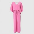 thumbnail image 3 of ZOELNIC Womens Summer 2 Piece Outfits Short Sleeve V Neck Tops Wide Leg Long Pants Casual Tracksuit Lounge Set, S, 3 of 4