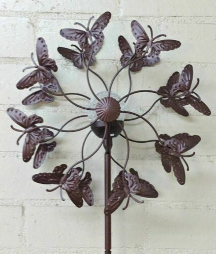 Garden Decoration Butterfly Wind Spinner with Rechargeable Solar Light Globe