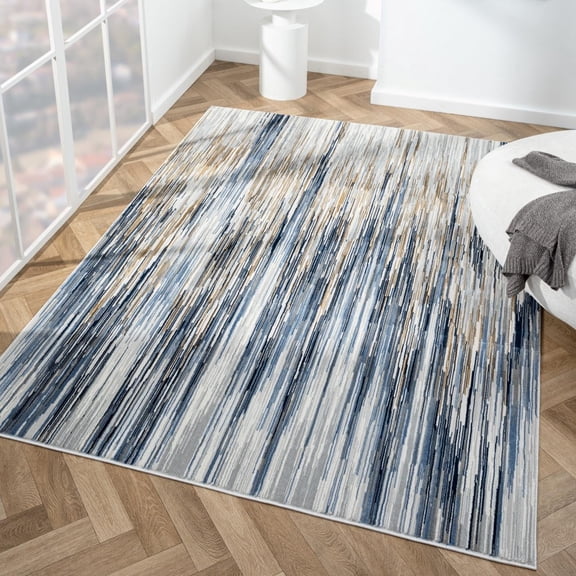 Luxe Weavers Geometric Stripe Art Deco Blue 8x10 Area Rug Modern Bedroom Carpet