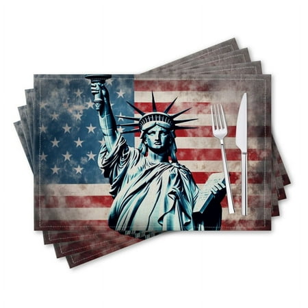 

BaHomeck placemats Set of 4 rectangle Linen Cotton Placemats for Dining Table Washable Heat Resistant 18*12inch The Statue Of Liberty Holding American Flag