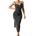 thumbnail image 2 of Fankiway Mode Femmes Été Décontracté Solide Col en V Camisole Sans Manches Robe Longue de Plage Grande Taille Robes Femmes, 2 of 6