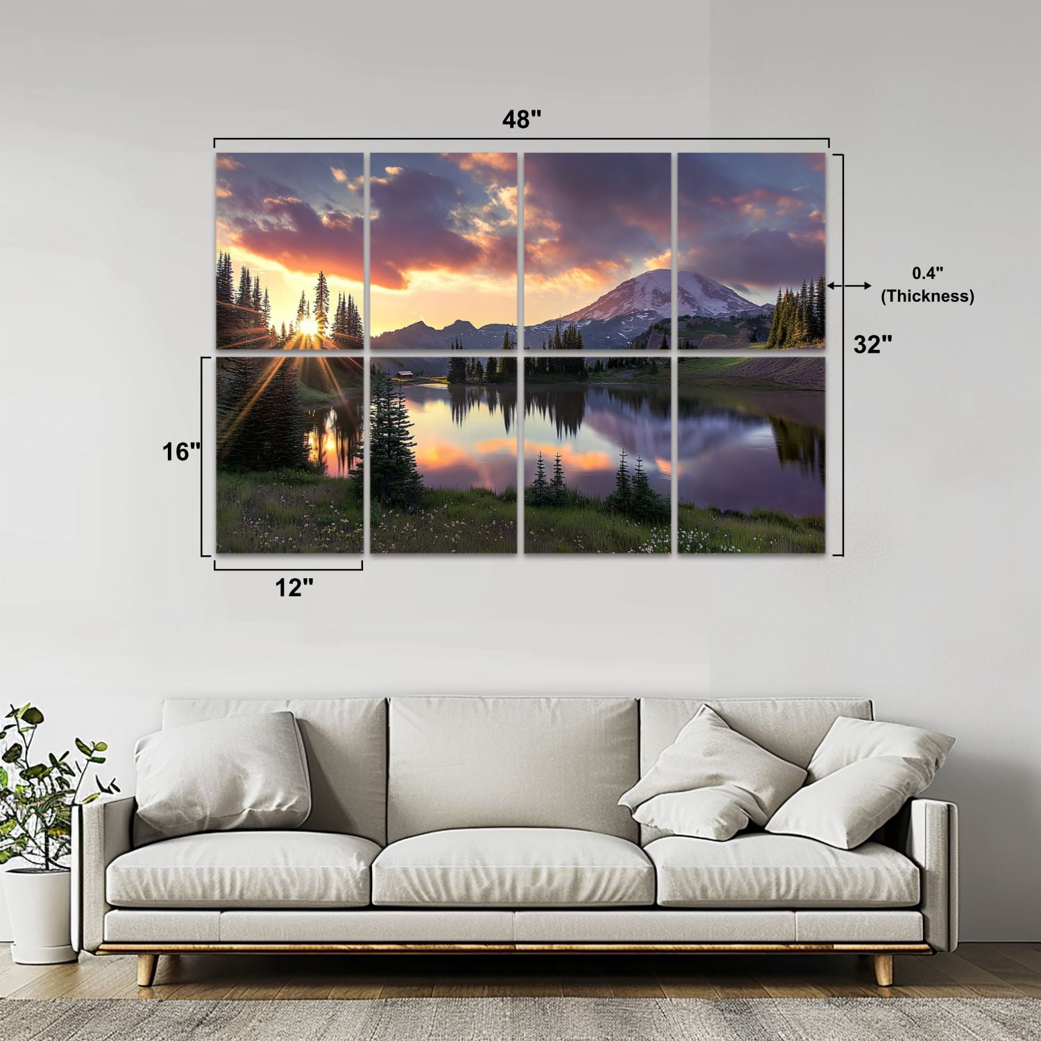 8 Pack Art Acoustic Panels Sound Absorbing Rainier sunset Decorative Soundproof Wall Panels Self Adhesive for Nursery Game Room Bedroom 48"x32"