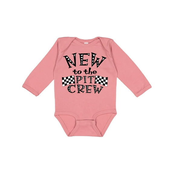 Inktastic New to the Pit Crew Racing Flags Boys or Girls Long Sleeve Baby Bodysuit