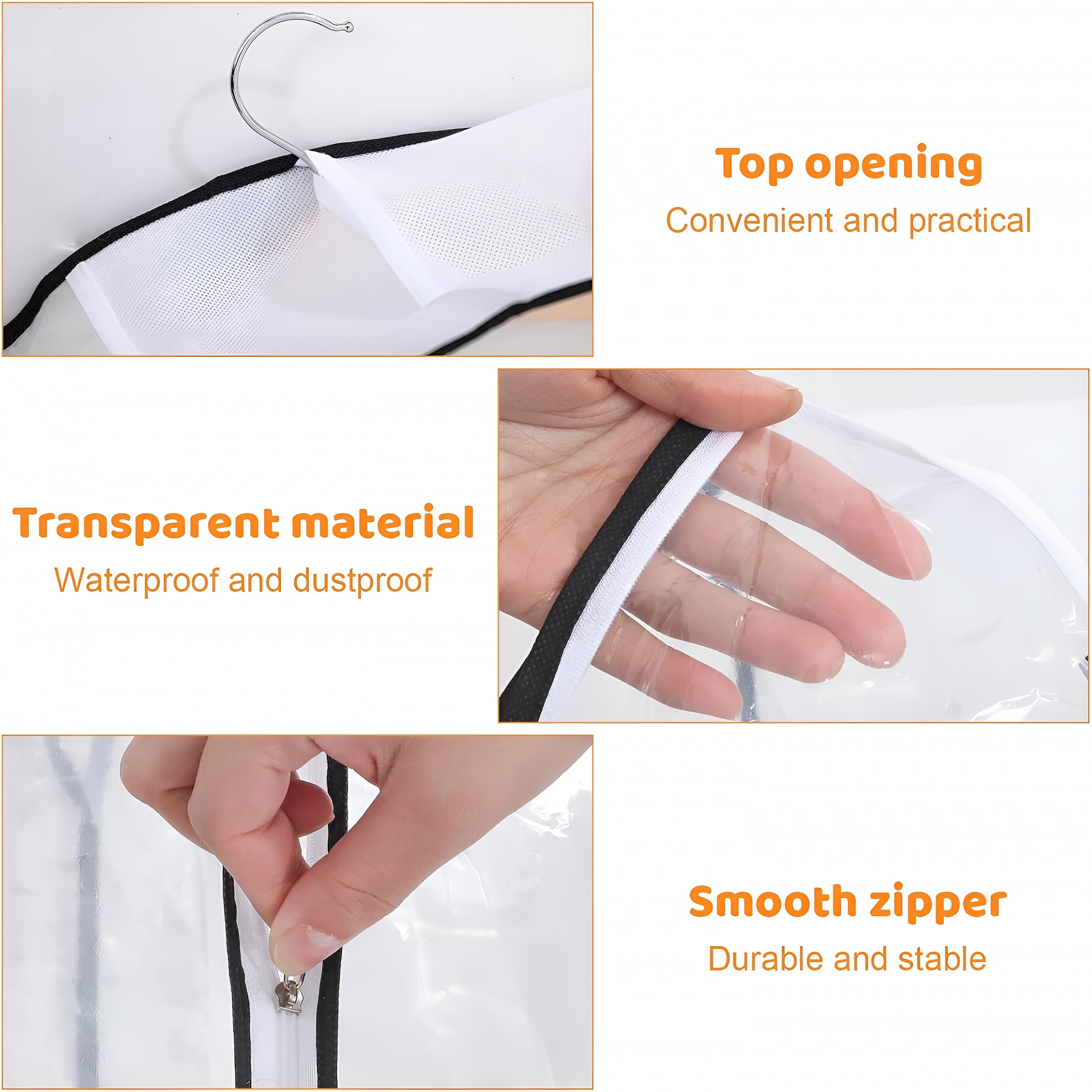 MISSMILE 4 Pack Full Clear Garment Bags with Side Zipper,40" Clothes Covers with 10" Gusset,Transparent Hanging Suit & Coat Covers for Closet Storage,Jackets,Dresses,Windbreakers