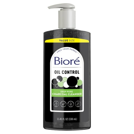 Bioré Deep Pore Charcoal Daily Face Wash Care for Dirt & Makeup Removal, for Skin Care, 11.45 fl oz