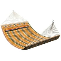 SUNRISEUMBRELLA Quilted Hammocks for Outside Hammock for Outdoor Garden Balcony, Quilted Fabric Hammock with Pillow Heavy Duty Double Hammock with Spreader Bar, 330 Pound Capacity（79''x55''）