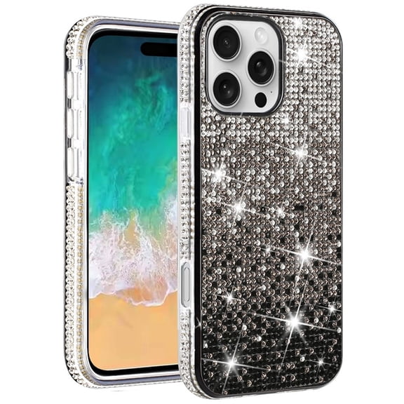 For iPhone 16 Pro Max 6.9 inch Party Diamond Bumper Bling Hybrid Case Cover - Black