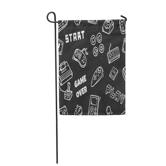 POGLIP Pattern Video Game Console Doodle Button Cartoon Garden Flag Decorative Flag House Banner 28x40 inch