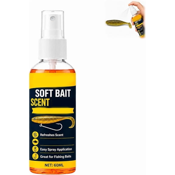 Soft Bait Scent Booster Spray, Fish Attractant,High‑Concentration Fishing Lure Scent Reviver, 60ML Portable Instant Attractant Spray for Fresh & Saltwater Soft Baits