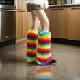 thumbnail image 3 of Women Girls Vintage Warm Bright Rainbow Leg Warmers Fuzzy Leg Cover Harajuku Boot Cuffs Long Socks for Winter Days, 3 of 10