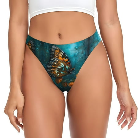 Thongs for Women - Elegant Butterfly And Flowers No Show Seamless Womens Thongs Underwear  Soft Stretch G String Thongs for Women Cuteness Ladies Thong Bikini Panties Briefs