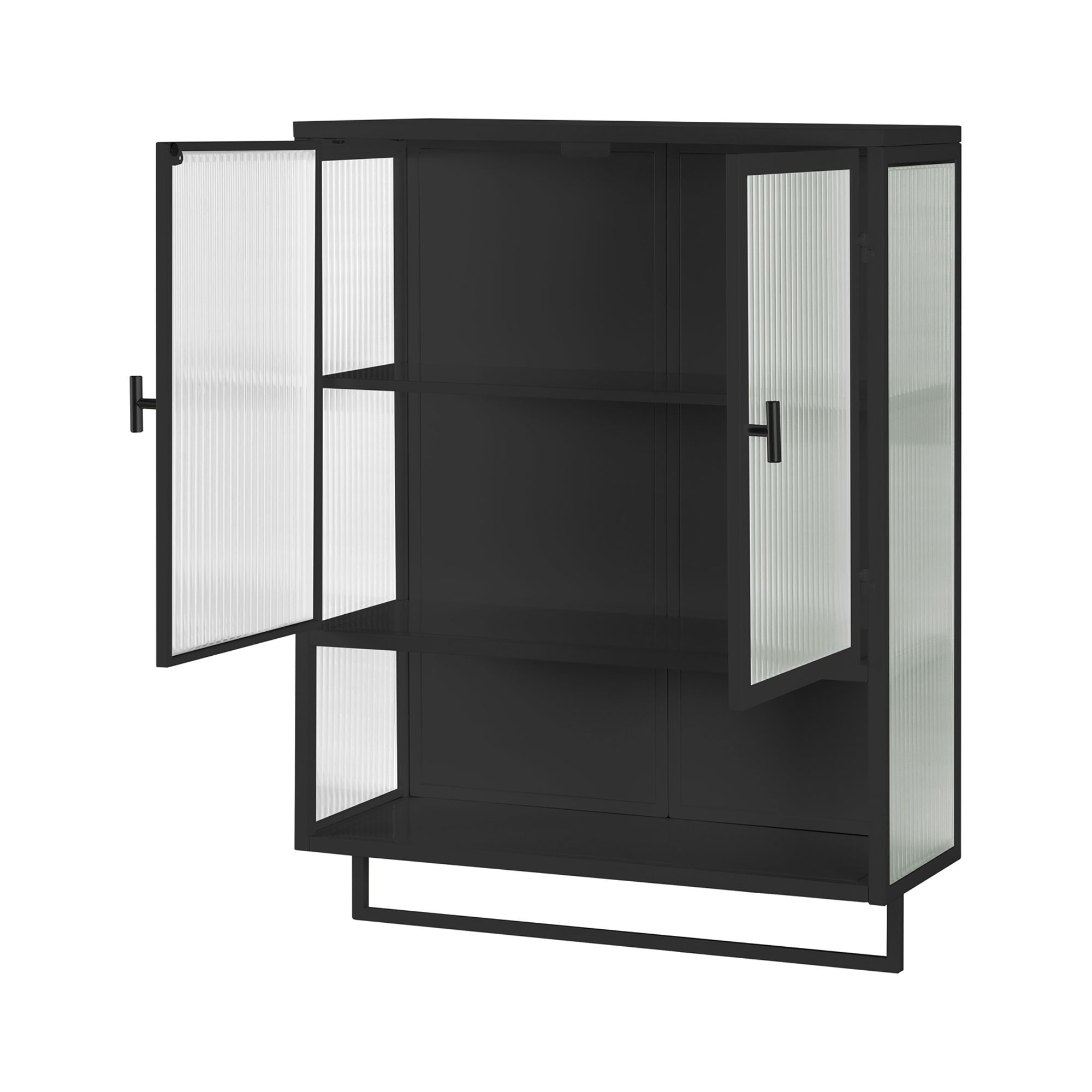 23.62"Wall Cabinet with Tempered Glass Doors, Bathroom Wall Storage Cabinet with Detachable Shelves for Office, Dining, Living Room, Kitchen and Bathroom, Black