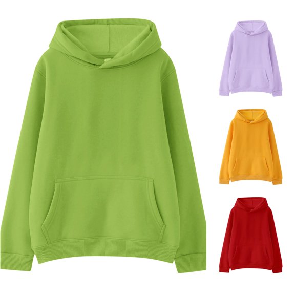 VOUZZA Hoodies Solid Color Long Sleeve Lined Drawstring Pullover Hoodie with Pocket, Hooded Sweater Top for Fall Winter for Boys and Girls