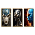 thumbnail image 2 of Designart "Futuristic Portrait Cyborg Woman I" Abstract Portraits Framed Wall Art Set Of 3 - Blue Transitional Frame Canvas Set For Living Room Decor, 2 of 6