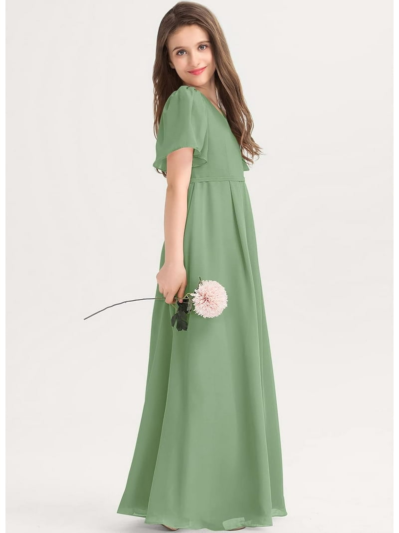 Green Olive Green Flower Girl Floral Sage Junior Bridesmaid Dresses Flower  Girls Dresses Chiffon Junior Bridesmaid