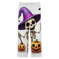 thumbnail image 4 of Cartoon Halloween Skeleton with Pumpkin, Bat Womens Pyjamas Set Button Up Pyjamas Womens with Long Sleeve Top And Wide Leg Pants V-neck Loungewear Sets, 4 of 9
