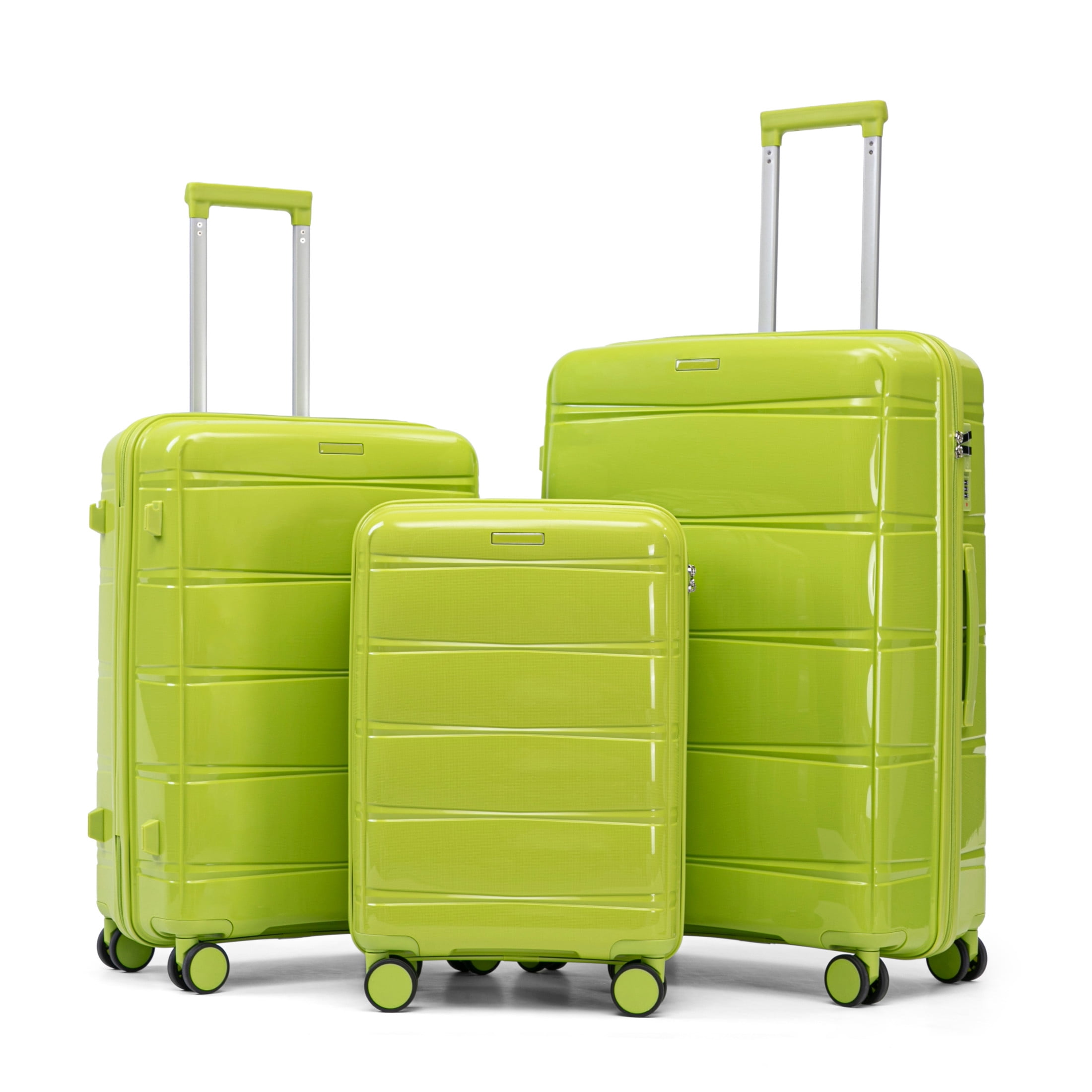 GDF Studio 3-Piece 20"/24"/28" PP Hardshell Travel Luggage Set with Spinner Wheels & Combination Lock, Green
