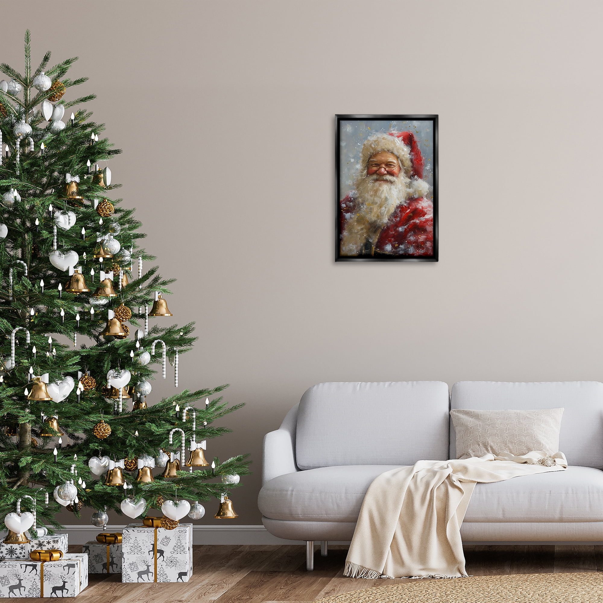 Stupell Industries Smiling Santa Portrait Holiday Painting Black Floater Framed Art Print Wall Art, 17 x 25