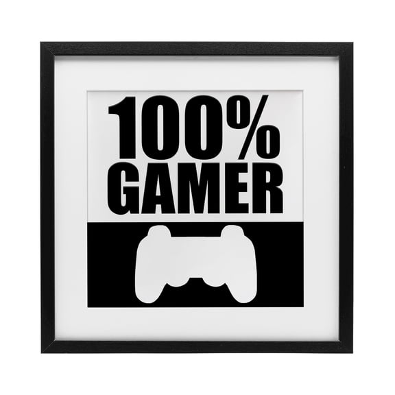 100% Gamer Black & White Black Framed Print Under Glass, design by Kim Allen