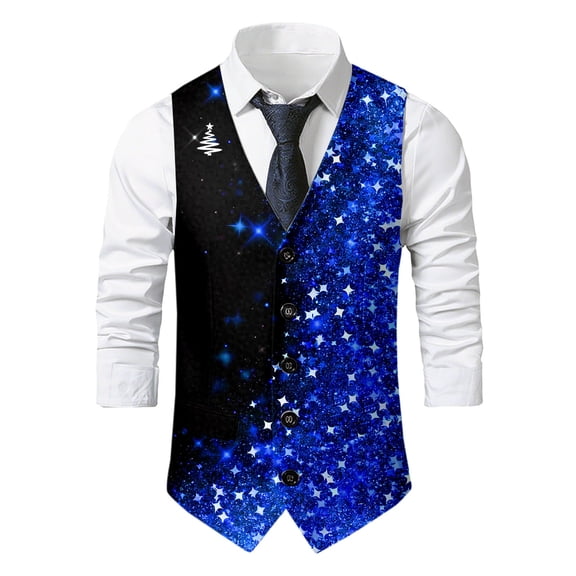 Telankuip Retro Vests for Men Herringbone Tweed Stand-Up Collar Formal Suit Vest Single Sleeveless Casual Business Wedding Groomsmen Waistcoats with Pockets Blue XL
