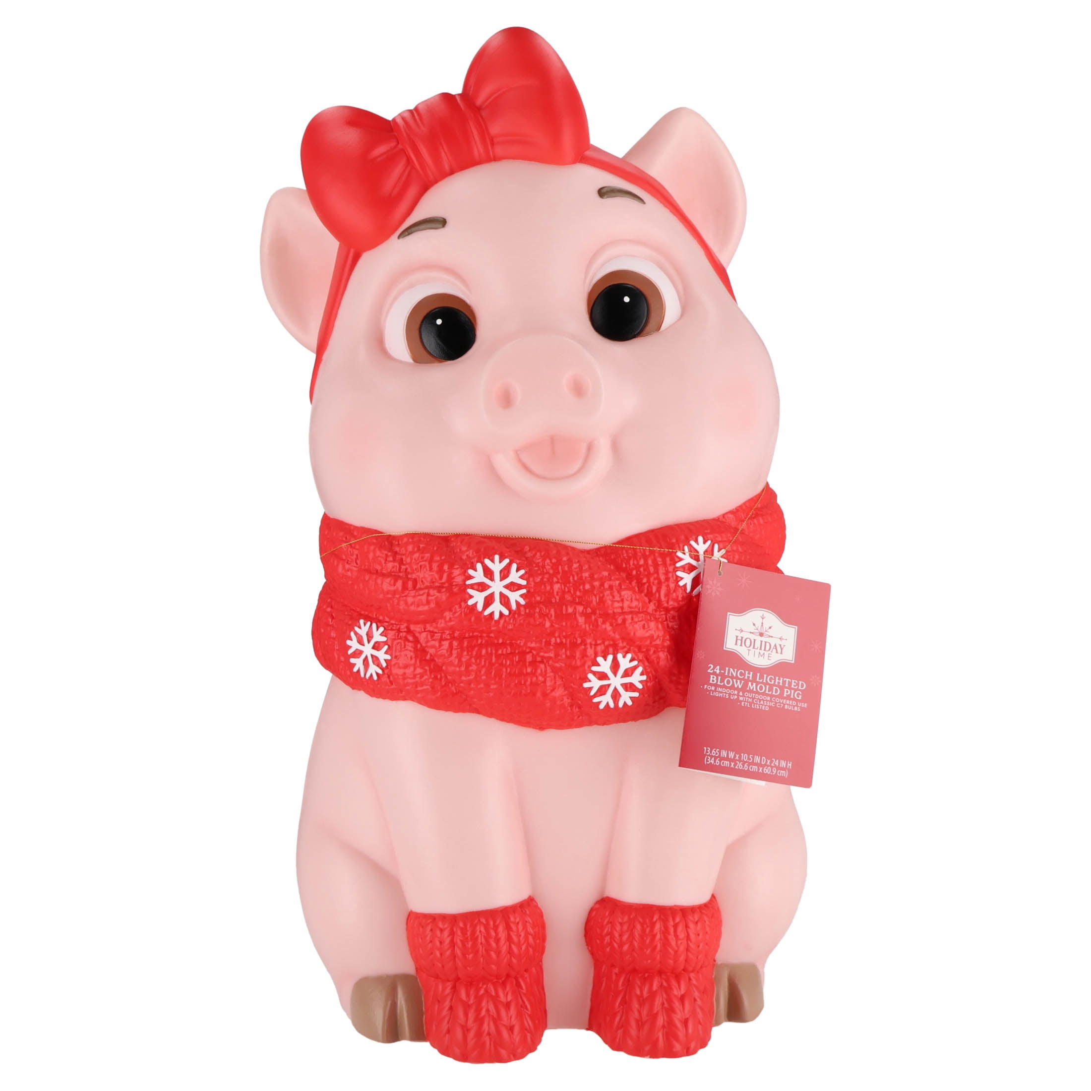 Lighted Blow Mold Pig Indoor/Outdoor Christmas Decoration, Multicolor, 24", by Holiday Time