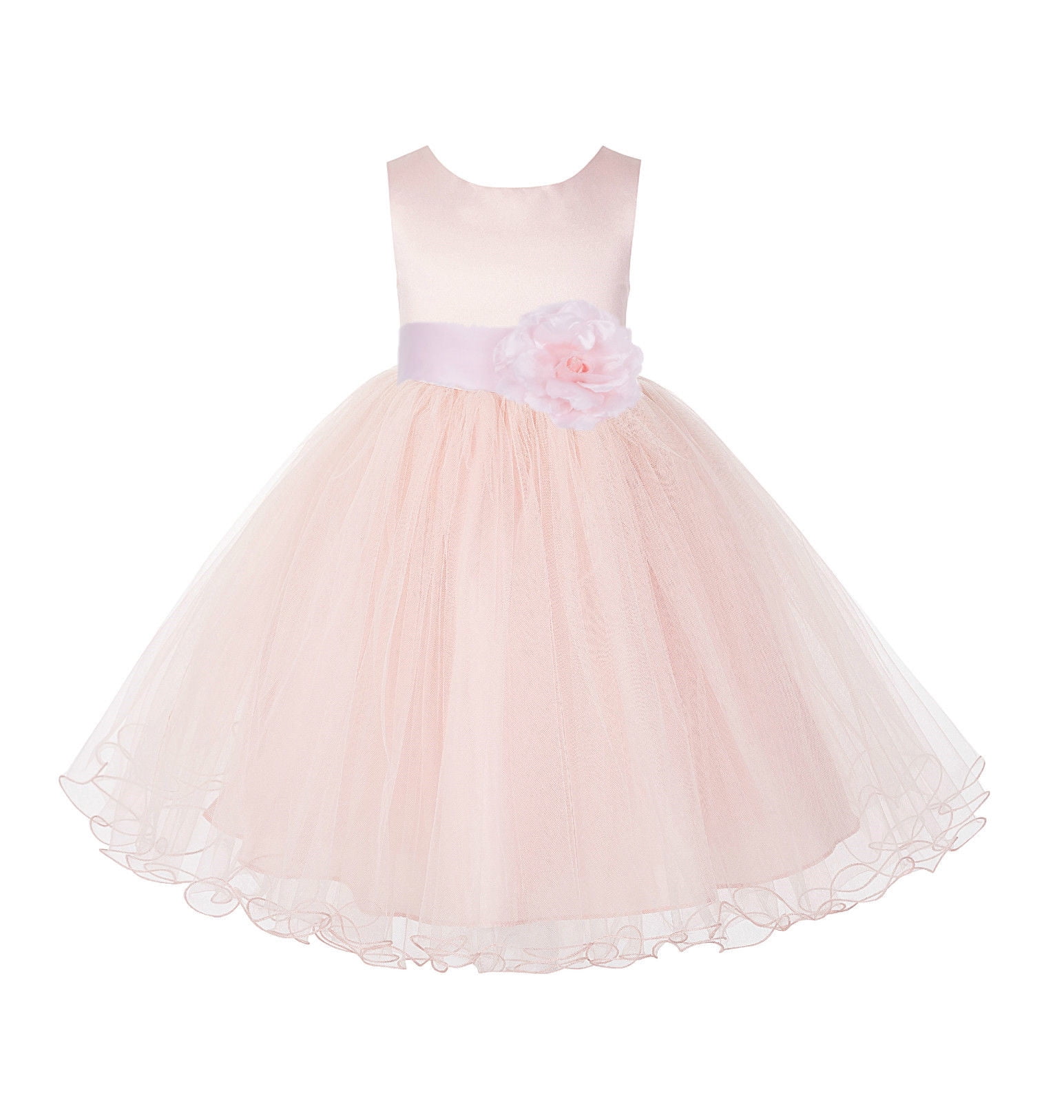 Blush Pink Tulle Rattail Edge Junior Flower Girl Dress Christening Dress 829S 