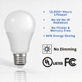 thumbnail image 6 of A19 LED Bulb 10W, Non-Dimmable, 800lm, 60W Equivalent, 5000K Cool White, Energy Star CUL/UL Listed, High CRI(83) [Pack of 4], 6 of 6