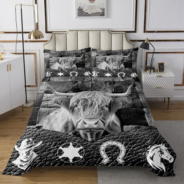 Erosebridal Rustic Cow Coverlet Set King, Western Animal Bedding Set, Farmhouse Countryside Decor