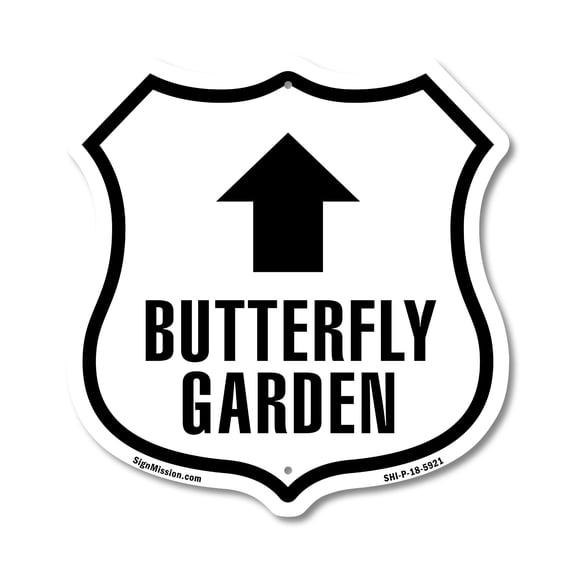 Butterfly Garden Up (2 Pack) 18 inch X 18 inch Shield Shaped Commercial Grade Plastic Signs Weather Resistant Made in the USA