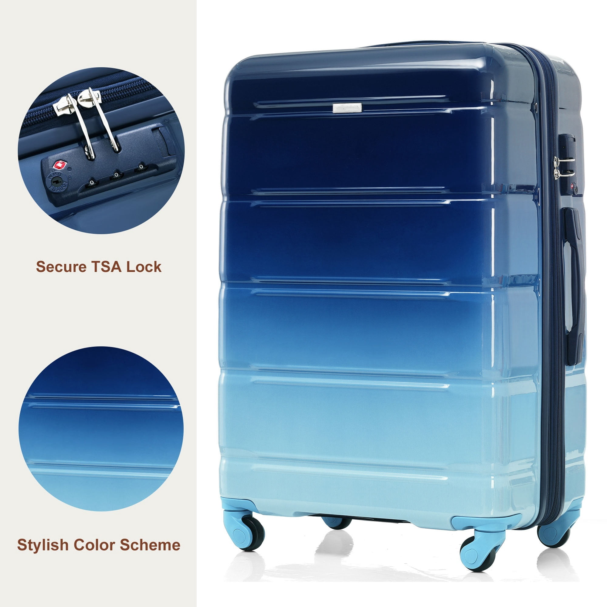 Euroco 3 Piece Luggage Sets, 28 Inch Checked Suitcase with TSA Lock & Spinner Wheels, ABS+PC Hardshell Suitcase Set with Travel Bag for Men Women,Navy