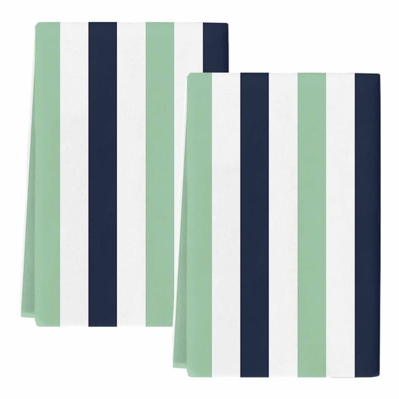 Dish Towels, Navy Blue Stripes Absorbent Kitchen Towels 2 PCS, Green Contrast Striped Microfiber Hand Towels Dish Cloths Tea Towels for Home Bathroom Cleaning Drying,18X28-Inch,