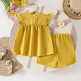 thumbnail image 4 of Amidoa Girls Summer 2 Piece Outfits Kids Ruffle Sleeve Short Sleeve and Shorts Casual Clothing Sets Yellow Size 9, 4 of 7