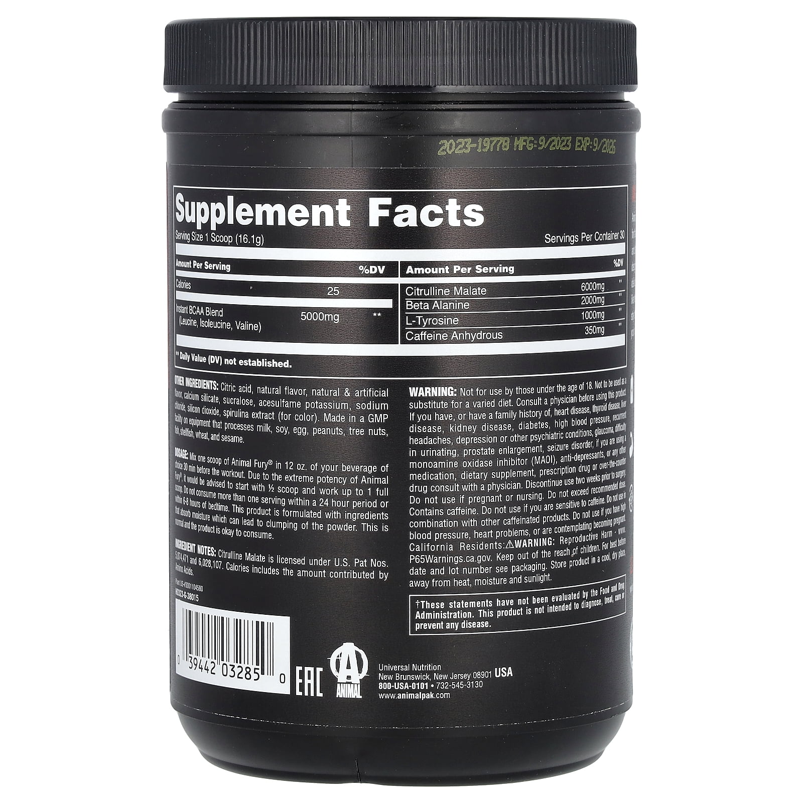 Animal Fury® Essentials, Pre Workout, Blue Ice Pop, 1.06 lbs (483 g)