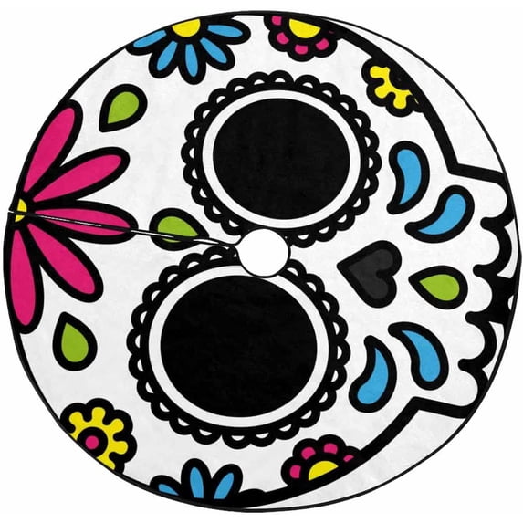FMSHPON Skull Xmas Christmas Tree Skirt Stand Mat for Holiday Party Decoration Indoor Outdoor 48 inches