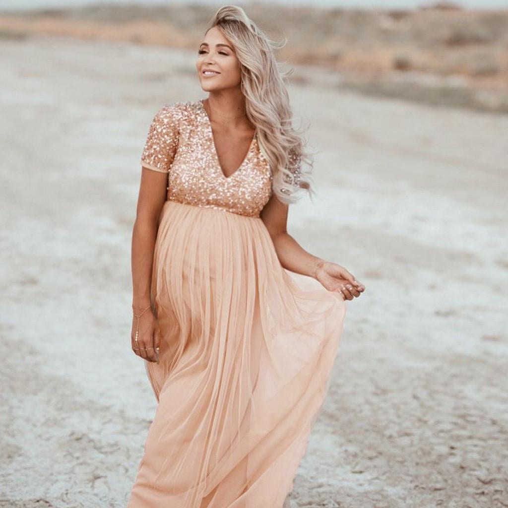 Sexy Metallic Thin Straps Maternity Evening Dress Photoshoot Gown – Avadress