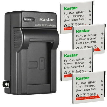 Kastar 4-Pack Battery and AC Wall Charger Replacement for Casio NP-60 CNP-60 Battery BC-60L Charger Casio Exilim EX-FS10 EX-S10 EX-S12 EX-Z9 EX-Z19 EX-Z20 EX-Z21 EX-Z25 EX-Z29 EX-Z80 EX-Z85 EX-Z90