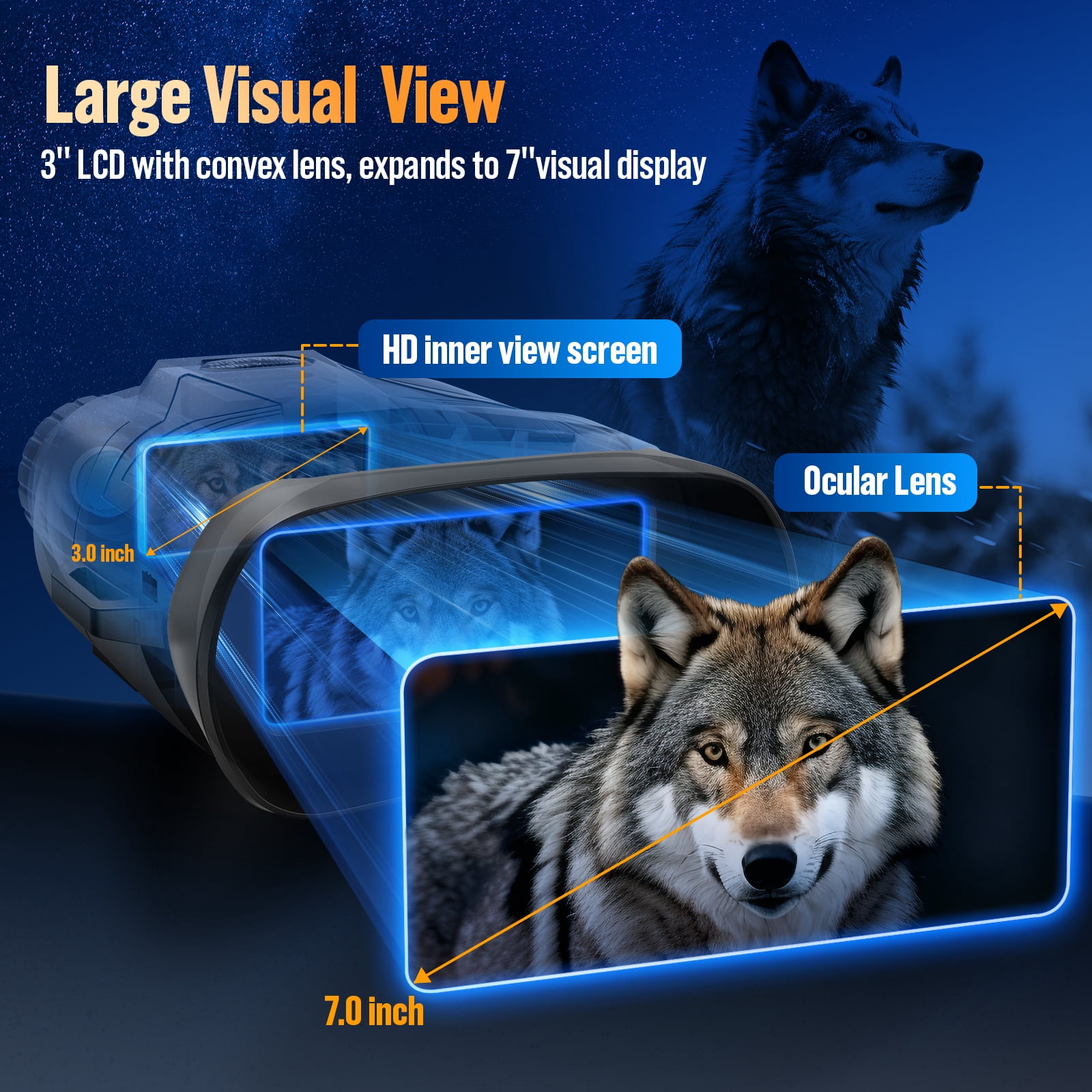 BEBANG 8X Night Vision Binoculars, 4K Infrared Night Vision Goggles with 3" IPS Screen, 984ft/300mm Night Vision and Day Range, 4000mAh Rechargeable Battery, 32GB