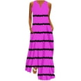 thumbnail image 1 of Dvkptbk Women's 2024 Robes d'Été Mode à Rayures Imprimées Sans Manches à Col en V à Étages Fluides Robe de Plage Vacances Fête Longue Robe Débardeur Maxi, 1 of 5