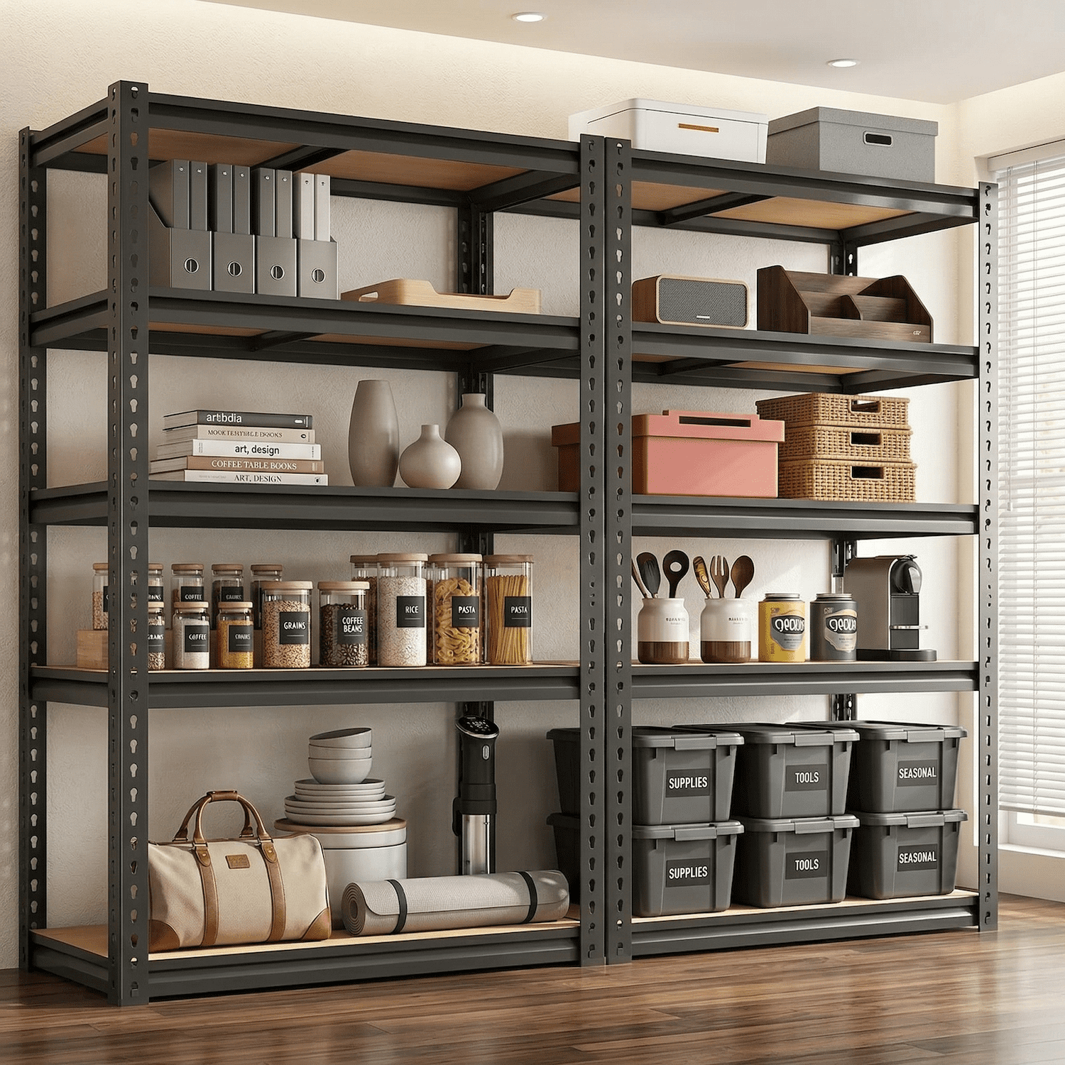 Heavy Duty Garage Shelving Unit, 2000 lbs Metal Storage Shelves, 5-Tier Adjustable Steel Shelving Rack, Freestanding Garage Storage Rack, Easy Assembly, 60" H for Basement Pantry Warehouse