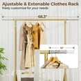 thumbnail image 3 of Heavy Duty Clothes Rack Load 450 LBS, Metal Garment Rack, Standing Rolling Clothing Rack for Hanging Clothes with Sturdy Wheels & Shelves, Portable Closet Wardrobe Rack,Gold, 3 of 16