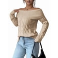 thumbnail image 2 of Female Sweaters Off Shoulder Long Sleeve Cable Knit Sweater Loose Chunky Work Tops Khaki S, 2 of 7