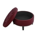 thumbnail image 4 of Partner Furniture 30" Round Faux Leather Tufted Storage Ottoman in Brick Red, 4 of 6