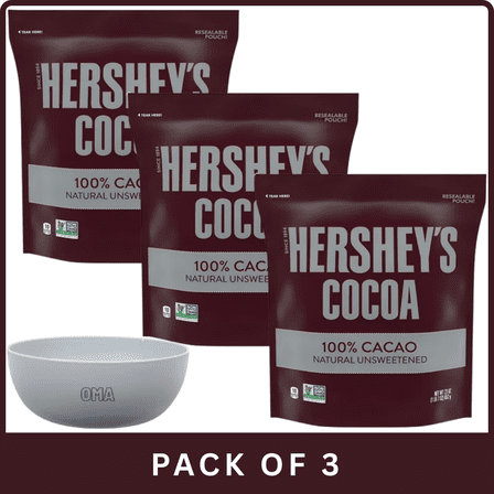 Hershey's 100% Cacao Natural Unsweetened Cocoa (23 oz)-3pk, With Olive White Bowl By OMA