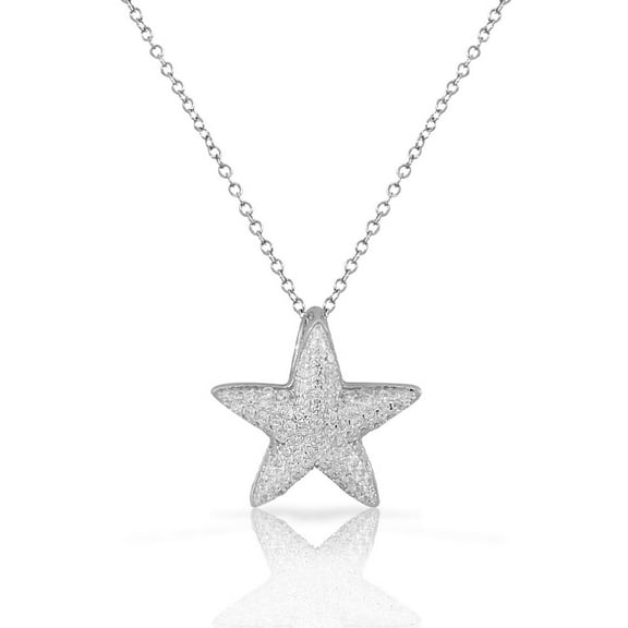 925 Sterling Silver White CZ Womens Starfish Pendant Necklace