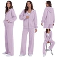 thumbnail image 6 of YHCY 2 Piece Zip Up Sweatsuits for Women Basic Long Sleeve Hooded Sweatshirt Long Straight Wide Leg Sweatpant Casual Comfy Soft Suits Plus Size Fall Trendy Sets Travel Tracksuits Light Violet Xxl, 6 of 9