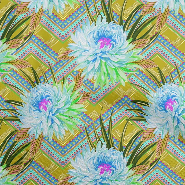 oneOone Rayon Lime Green Fabric Florals Sewing Material Print Fabric By The Yard 56 Inch Wide