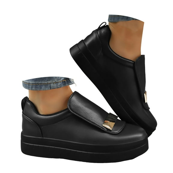 YLYL Womens Slip-On Leather Platform Sneakers Fashionable Casual Shoes Comfortable Non Slip Walking Sneaker